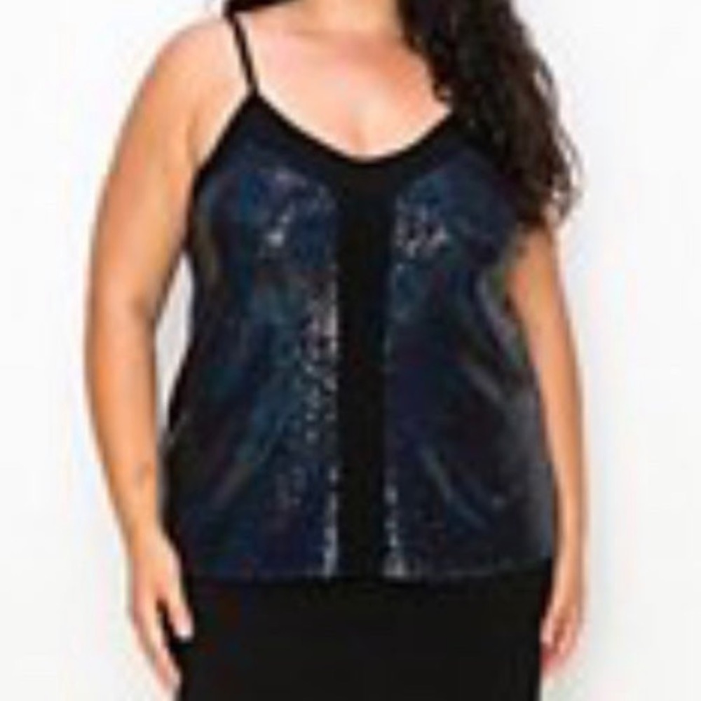Women’s Plus Size 1X Black Sequin Sparkle Cami Tank Top